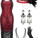 YESSA Women's Flapper Dresses 1920s,Great Gatsby Dresses Sequin Fringe Cocktail Dress Roaring 20s Dress for Harlem Nights (Red) S