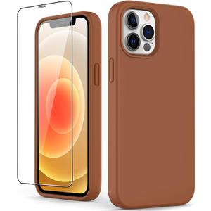 for iPhone 12 Pro Max Case with Screen Protector, Liquid Silicone Shockproof Protective Women Girls Phone Cover Case for iPhone 12 Pro Max, Middle Brown for iPhone 12 Pro Max Case with Screen Protector, Liquid Silicone Shockproof Protective Women Girls Phone Cover Case for iPhone 12 Pro Max, Middle Brown