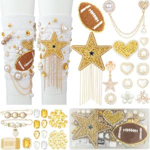 2 x DoDoBeads Game Day Junk Socks Charms Kit, Gold Brooches and Pins for Women, Pearl and Rhinestone Sock Charms with Safety Pins, DIY Accessories for Decorating and Personalizing Socks (Game Day Glam)