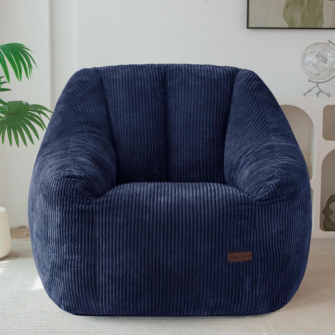 MAXYOYO Bean Bag Chair, Bean Bag Sofa with Filler, Cozy Living Room Chair for Adults and Kids, Stuffed Floor Sofa for Bedroom Dorm Reading, Navy, Standard