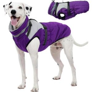 Kuoser Dog Coat, 2 in 1 Dog Jacket with Harness Built in, Winter Waterproof Puppy Puffer Jacket Snowsuit for Dogs, Cold Weather Reflective Pet Fleece Vest with Zipper Large