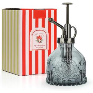 T4U Glass Plant Mister 200ML, Vintage Spray Bottle with Top Pump Fine Mist Garden Flower Sprayer Small Decorative Spritzer Watering Can Gift for Indoor Outdoor Succulent House Plant (Grey)