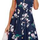 VOTEPRETTY Women's Short Sleeve V Neck Sundress Summer Casual Button Floral Dress with Pockets, Large