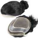 HAPPY&CC Men's Toupee Human Hair Mono Lace Thin Skin 10x8 inches Black Color Mixed 20% Grey Hair System Pieces