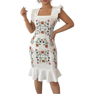 Floerns Women's Summer Bodycon Dress Cap Sleeveless Square Neck Ruffle Hem Party Beach Sundresses (White, M)