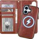 Bocasal for iPhone 17 Wallet Case Compatible with MagSafe Wireless Charging, RFID Blocking Magnetic Leather Case with Card Slots Holder Kickstand Detachable Wrist Strap 6.3 Inch (Brown)