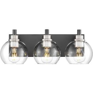 Bathroom Light Fixtures, 3-Light Black and Brushed Nickel Bathroom Vanity Light, Modern Wall Sconces with Globe Clear Glass Shade, Vanity Lighting Fixtures Over Mirror, VL195-KN-3