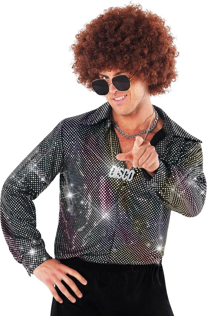 Morph Disco Outfit Men, Mens Disco Shirt, 70 S Outfit For Men, Men's 70's Costume, Halloween Costumes Adult (3X-Large)