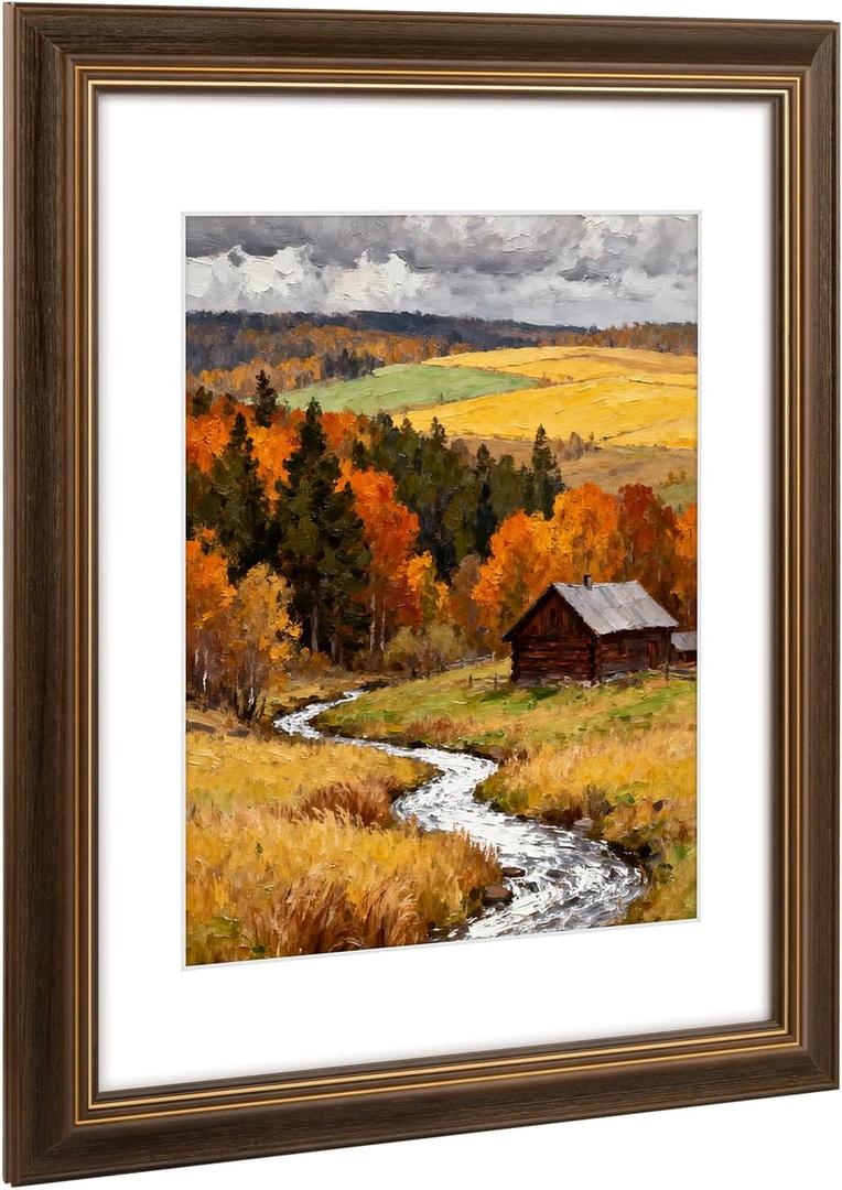 Golden State Art 14x18 Picture Frame Brown Gold Trim Fits 11x14 In Photos, 14x18-1 Pack