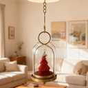 3 Pack Metal Candle Holders with Glass Dome, 5.5" & 4.7" & 3.9" Wide Gold Candlestick Holders Set, Versatile Hurricane Lanterns Candleholders for Pillar Candle, Decorative Glass Display Dome Stands