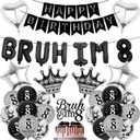 8th Birthday Decorations Balloons Boys - 33 Pcs Black Silver Bruh Im 8 Banner Fishtail Flag Foil Number Cake Topper Balloon Set for Boy 8 Year Old Happy Birthday Party Decor Supplies