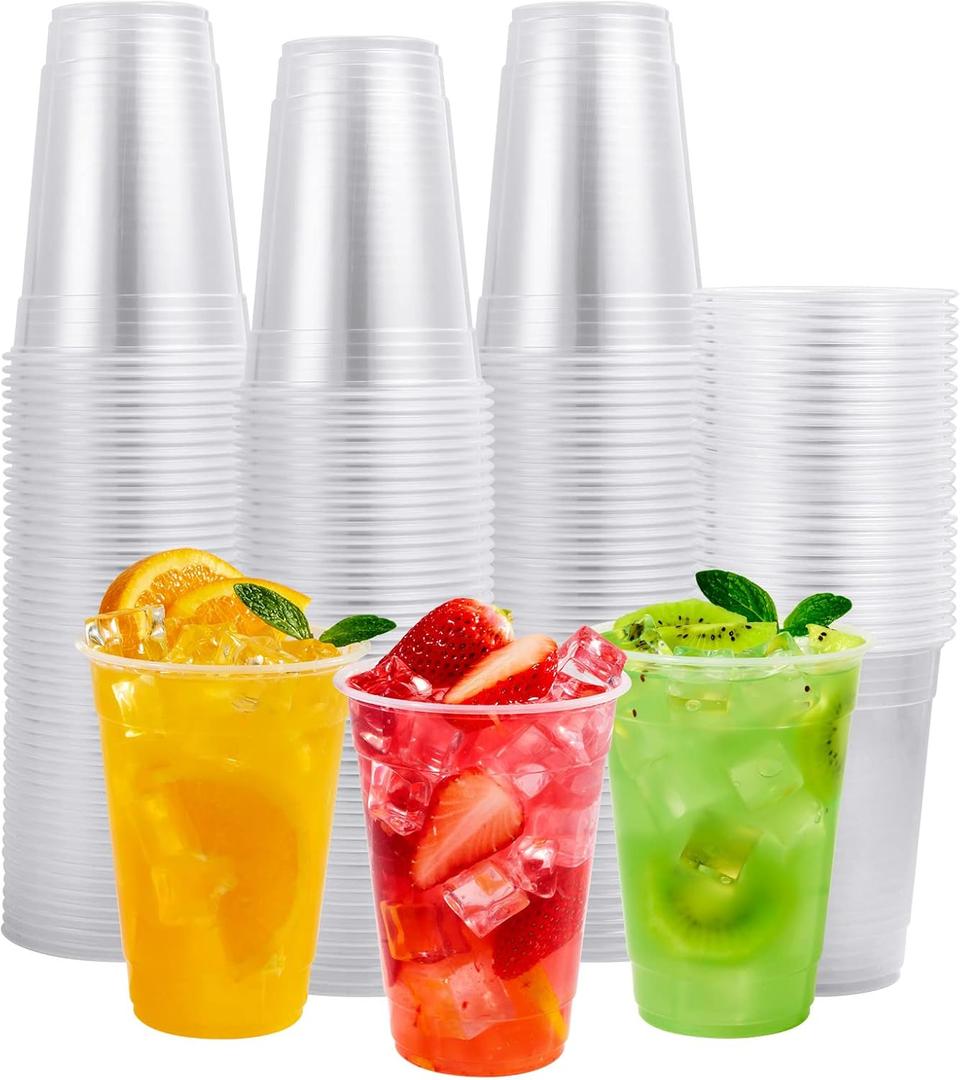 FOCUSLINE 200pack 16 oz Clear Plastic Cups Disposable, Plastic Clear Cups Disposable, DrinkIng Cup for Water, Juice, Soda, Ice Coffee