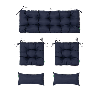 Outdoor Wicker Chair Cushions of 5Pieces,Tufted Patio Bench Cushions & 2Seat Cushions with Ties,2Lumber Pillows,Waterproof Cushions for Patio Furniture - Navy