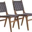 Ball & Cast Dark Grey Faux Leather Woven Strips Kitchen Dining Chair Living Room Side Chairs, 18 Inch F/A Set of 2, 18 Inch Gray F/a