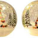 PHITRIC Christmas Decorations Indoor, 2 PCS Sparkling Christmas Gnomes Globes with LED Lights and Timer, Xmas Table Decor Centerpieces Crackle Glass Ball for Fireplace, Home, Tabletop, Mantel, Shelf