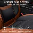 TIEHESYT Leather Car Seat Covers Full Set with Lumbar Support, Waterproof Car Seat Cover, Universal Seat Covers for Cars, Trucks, SUVs, Sedans, Airbag Compatible, Front Pair and Rear, Brown&Black