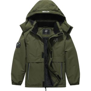 Kid's Waterproof Ski Jacket Warm Winter Coat Boys Snowboarding Jackets Outdoor (11-12, Army Green)