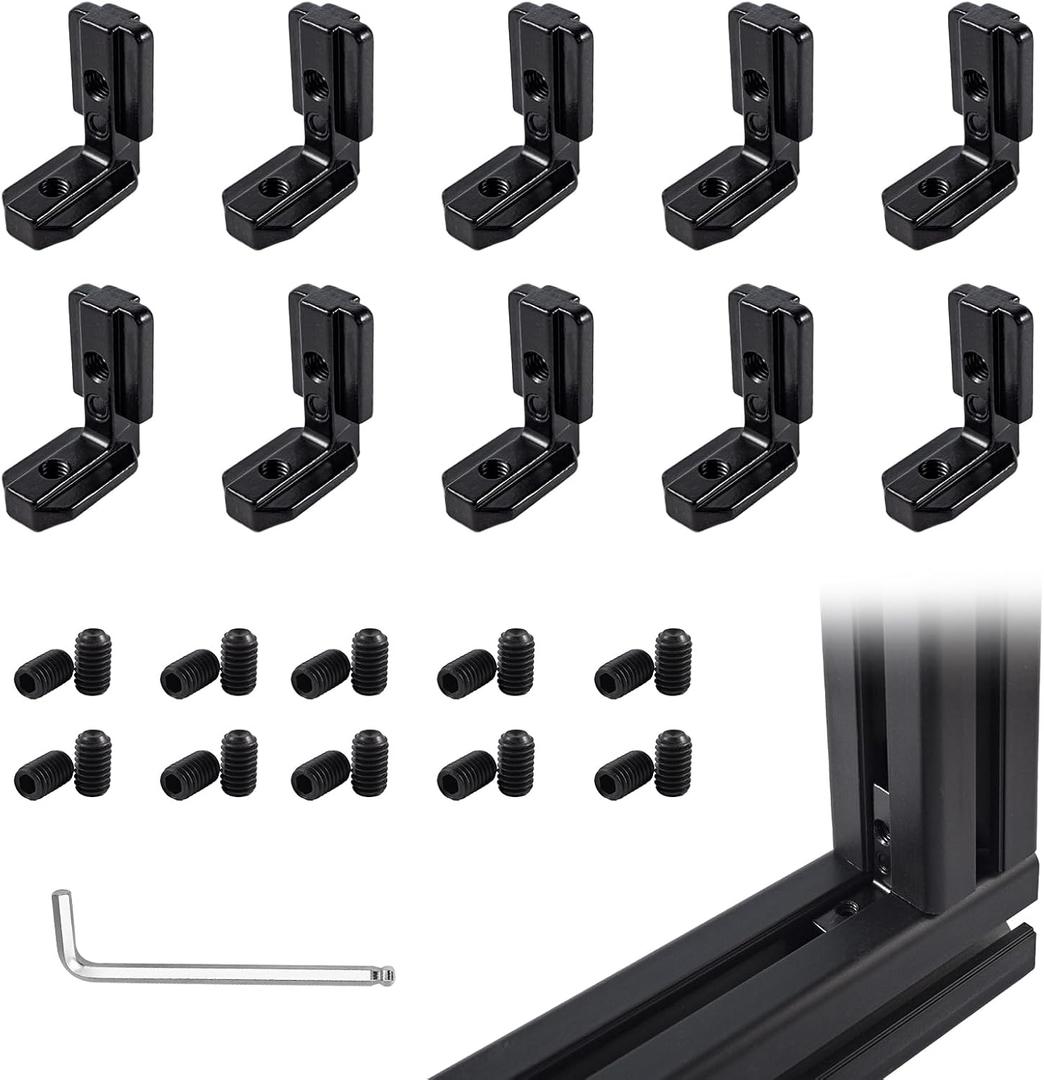 10 Sets Black 4040 Interior Corner Connector Kit  L-Shape Inside Bracket with Screws for 40 Series Aluminum Extrusion Rail, 8mm T Slot Extruded Aluminum Accessories