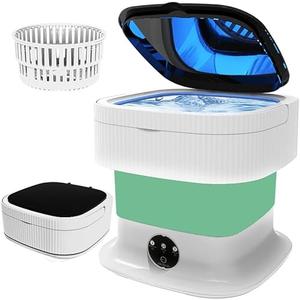Portable Washing Machine, 15L Foldable Mini Washer & Spin Dryer, Collapible Compact Washer, Small Folding Laundry Washing Machine, Socks, Baby Clothes, Underwear, Dorm, Camping, Apartment, RV, Green