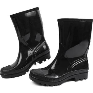 DKSUKO Waterproof Womens Rain Boots insulated,Lightweight Rubber fashion Boots in Gardening,Warm and Comfortable Wide Calf Rain Boots with Glossy in Outdoor (10, Black)