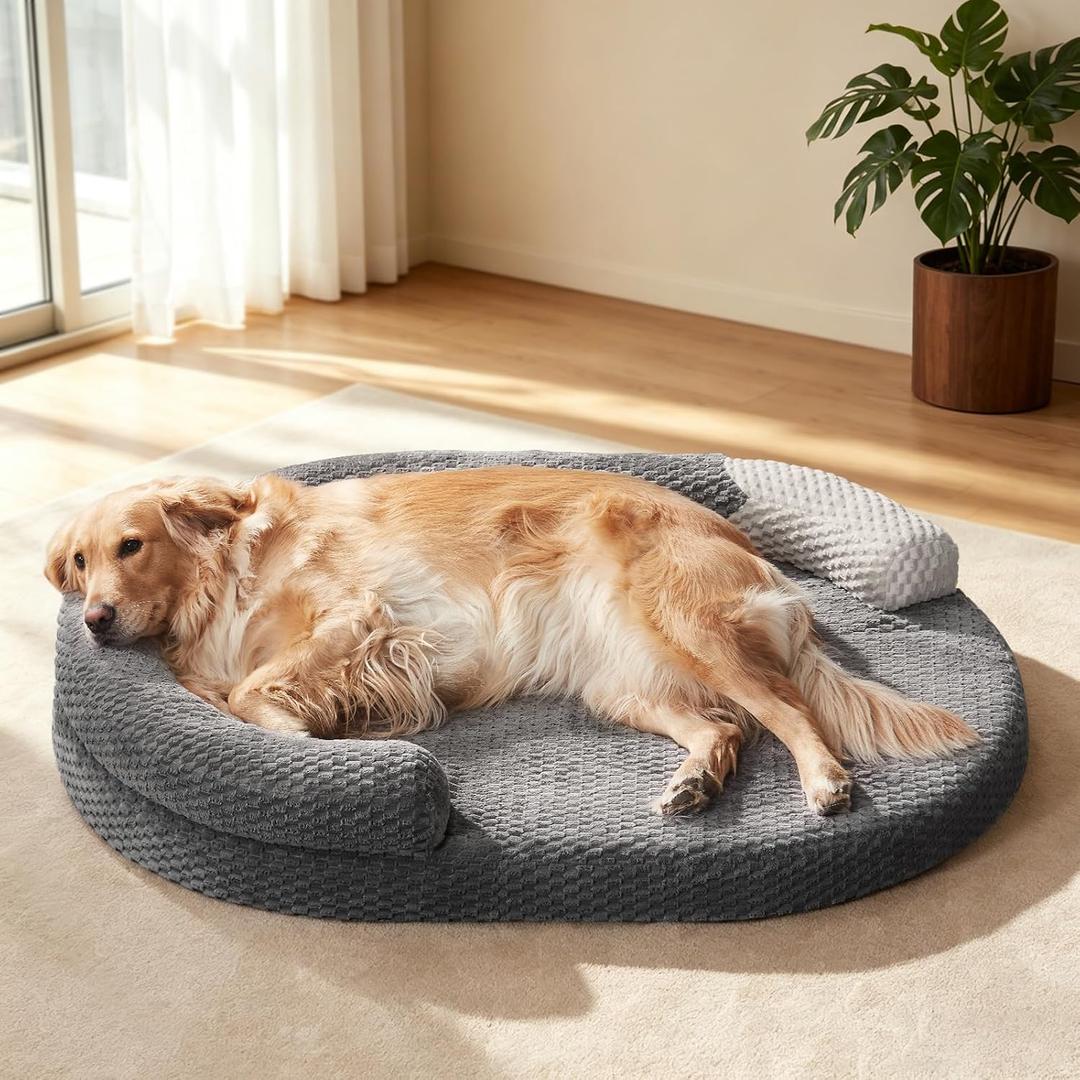 JOEJOY XL Orthopedic Dog Beds Large Sized Dog, Extra Large Washable Waterproof Oval Large Dog Bed with Removable Cover, Egg-Crate Foam Pet Bed with Bolster & Non-Skid Bottom, Dark Grey, 42''x31''