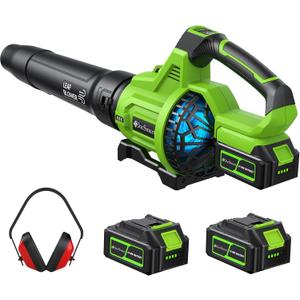 Cordless Leaf Blower 2x4000mAh Battery Powered Electric Leaf Blower with Noise-Reduction Earmuffs, 165 MPH 650 CFM Garden Tools for Lawn Care, Yard, Patio, Garage
