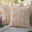 DFXSZ Easter Pillow Covers 16x16 inch Set of 2 Easter Decoration Beige Rabbit Soft Plush Faux Fur Jacquard Throw Pillows for Bedroom Sofa Holiday Festivals Home Decor FHJ-010C16