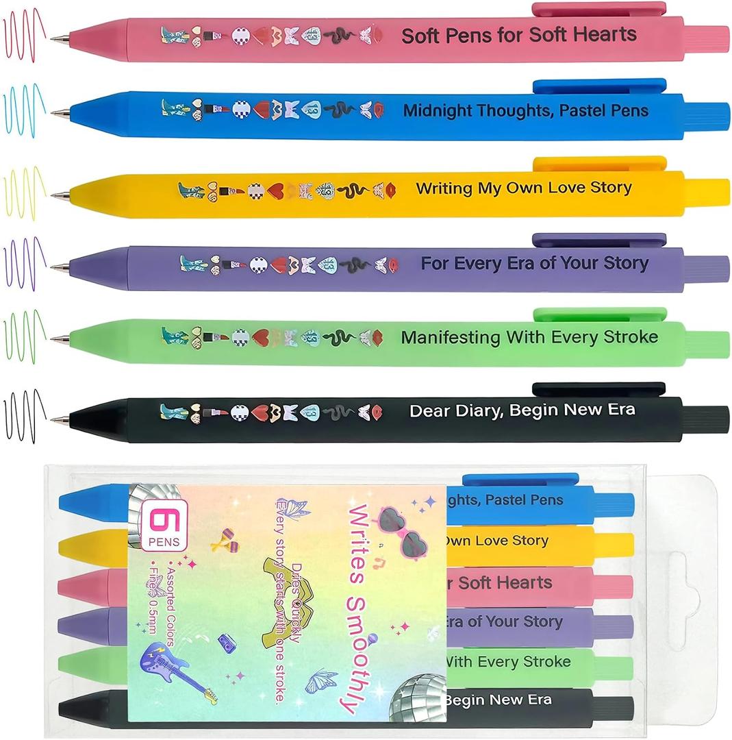 2 x 6-Pack Taylor Neutral Pens - Music Lovers Gift Set, Retractable Pens for Journaling and Note Taking, Taylor Gifts Merch,School Supplies for Teachers & Students (Multicolor)