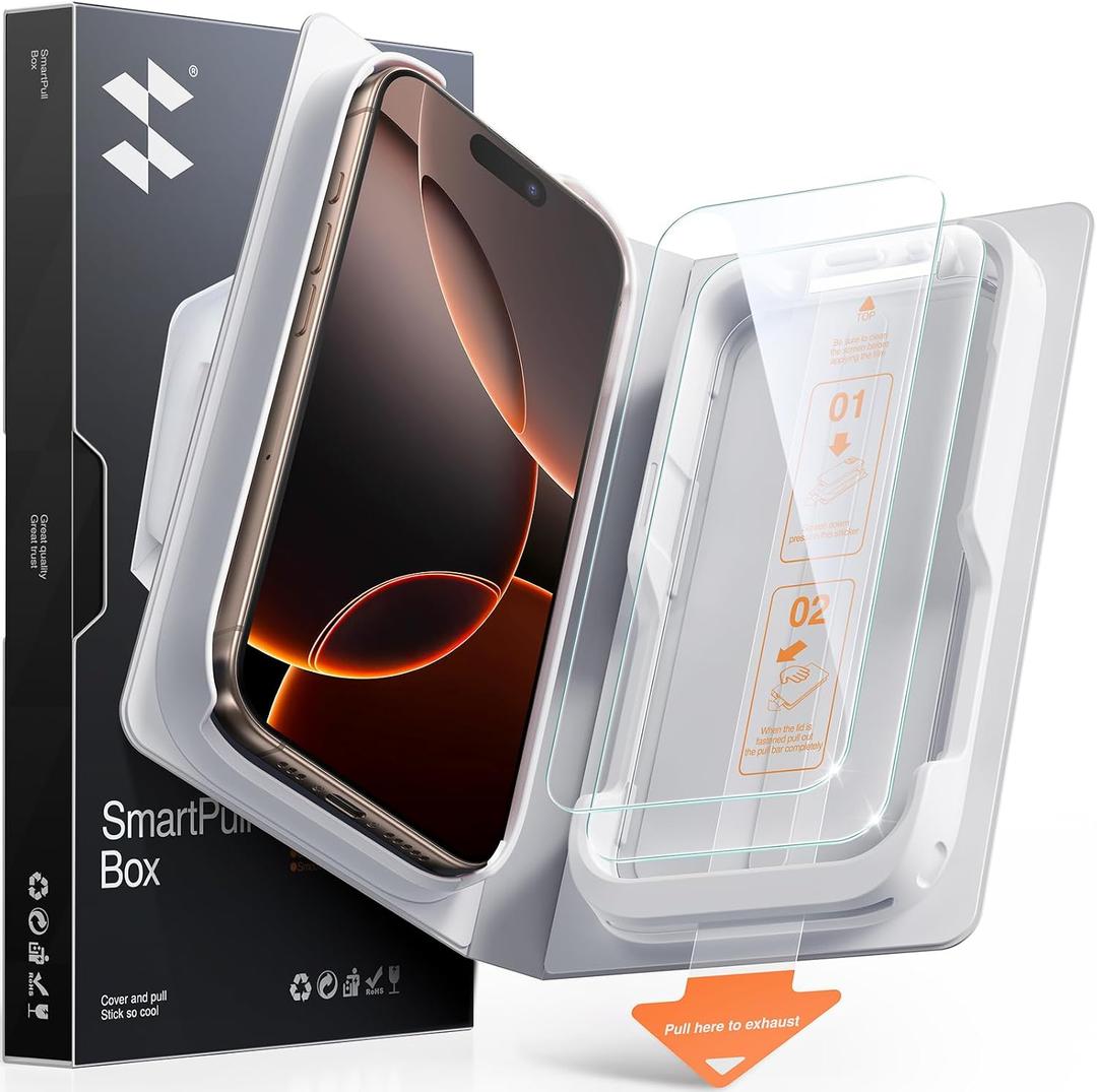 SMARTDEVIL 2 Pack Tempered Glass for iPhone 16 Pro Screen Protector, Military-Grade Shatterproof Protection, 9H Hardness, Fast & Easy Installation, Case Friendly Design