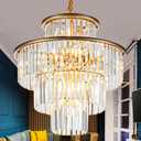 23" 14-Light Modern Crystal Chandelier Light Fixtures 4-Tier Gold Luxury Chandeliers for Dining Room Round Hanging Pendant Lighting for Living Room Kitchen Entryway Bedroom Foyer Hallway