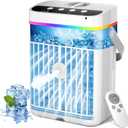 Portable Air Conditioners, Mini Air Conditioner, Personal Air Conditioner, AC Unit Cooling Fan with Remote Control, 3 Speed, 3 Mist, 7 Light,1-3H Timer, Evaporative Air Cooler Fan for Bedroom Office (White)