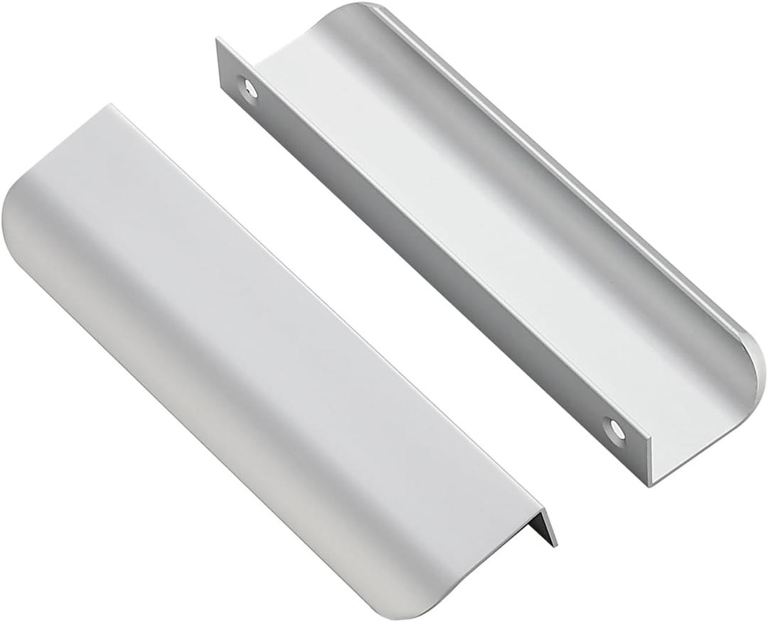 Ravinte 20 Pack Finger Pulls for Cabinets - 128mm/5in Hole Center Tab Handle, Silver Edge Pulls, Concealed Handles for Kitchen Drawer - 150mm/5.91in Length