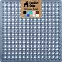 GORILLA GRIP Patented Square Shower Stall Mat, Small Bathtub Floor Mats for Stand Up Showers, Suction Cups and Drainage Holes, Machine Wash, Soft on Feet, Bathroom Accessories 21x21 Inch, Navy Blue