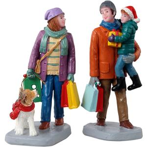 Lemax Holiday Shoppers Set of 2 Figurines, Family with Dog