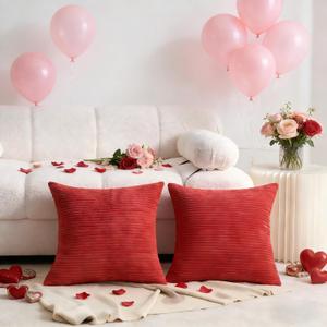 Demetex 26x26 Pillow Covers Red Decorative Valentines Throw Pillows Soft Large Corduroy Euro Pillow Shams for Party Anniversary Wedding, Set of 2, 26 x 26 inch, Red