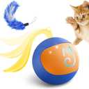 Migipaws 2-in-1 Interactive Cat Toy Ball  Paw Friendly Kicking Chasing Ball with Bonus Fluffy Tail for Indoor Cats Random Rolling Auto Escape Corners Tangle-Free Quiet USB Rechargeable (Blue)