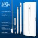 OASO Stylus Pen, Tilt Drawing Palm Rejection Stylus Pencil for Apple iPad 6/7/8/9/10, Mini 5/6, Air 3/4/5, Pro 11''/12.9'', M2/M3/M4/M5, Include Pencil Grip & Extra Tips & Universal Stylus (White)