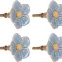 NIKKY HOME Cabinet Knob 4 Pack Flower Drawer Knob Decorative Vintage Door Cupboard Solid Metal Pulls Handles for Furniture Bedroom Living Room Bathroom - Blue