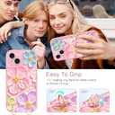 for iPhone 15 Plus Case Wallet Crossbody with Card Holder,Retro Oil Painting 3D Flower Case with Wrist Strap&360Ring Stand [Screen Protector+Camera Lens Protector] Flip Phone Cover,Rose Gold