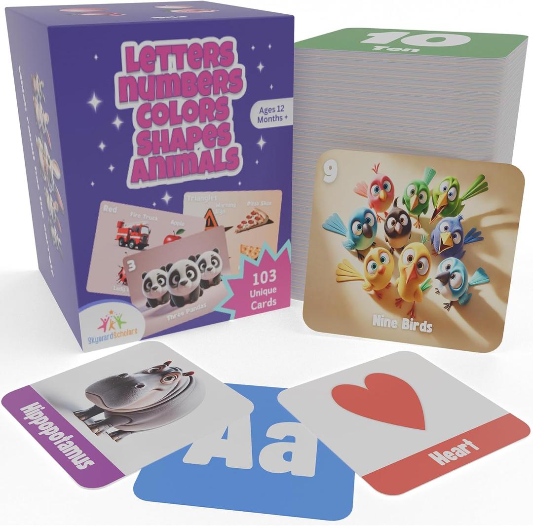 2 x Letters, Numbers, Colors, Shapes & Animals Flashcards for Toddlers | Fun Educational Learning Toys | Premium Quality Cards for Kids Ages 1-3 | Early Childhood Learning & Development