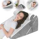 GUWELL Wedge Pillow for Headboard, Adjustable Bed Wedge Pillow Set with Orthopedic Memory Foam Neck Cushion (Adjustable 9&12 Inch + 1 Head Pillow, Grey)