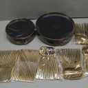 I00000 150Pcs Black Plastic Plates, Black Disposable Plates, Heavy Duty black plates for 30 Guests,Plastic Dinnerware Set Include 30 Dinner Plate,30 Dessert Plate,90 Gold Cutlery Set for Party
