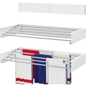 Wall Mounted Drying Rack 23.6", Foldable Laundry Drying Rack with Stainless Steel Rods, Retractable Laundry Space Saver for Indoor & Outdoor Use, Include Wall Template, 23.6" Wide