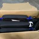 Medline Lightweight Foldable Transport Wheelchair with Handbrakes and 12-Inch Wheels, Blue Frame, Black Upholstery
