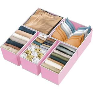 Simple Houseware Underwear Drawer Organizer for Lingerie/Undergarment/Bra/Panty/Sock/Onesie, Set of 6, Pink