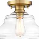 MEXO Industrial Semi Flush Mount Ceiling Light Modern Clear Glass Light Fixture Farmhouse 10" Close to Ceiling Lights in Brushed Gold for Hallway Bedroom, Kitchen Entryway Cafe Bar Porch Dinning Room