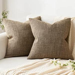 MIULEE Pack of 2 Decorative Linen Burlap Pillow Covers Farmhouse Boho Accent Pillowcases for Sofa Car Couch Bedroom Living Room Decor 24x24 Inch Brown