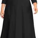 Plus Size Wedding Guest Dress - Church Midi Fall Semi Formal 3/4 Sleeve V Neck A-line Dress for Women 2025 16W
