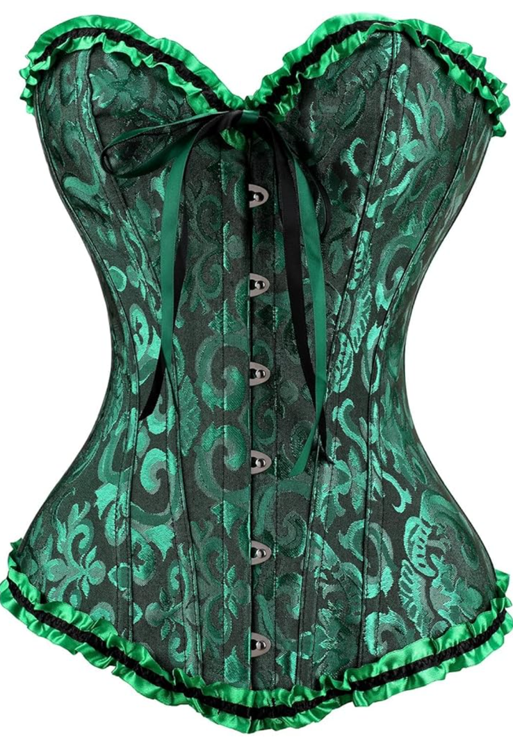 JoyPeak Corset Tops for Women,Lace Bustier Corset Lingerie top,Renaissance Overbust Corset Push Up Bodysuit (US, Large, Dark Green)