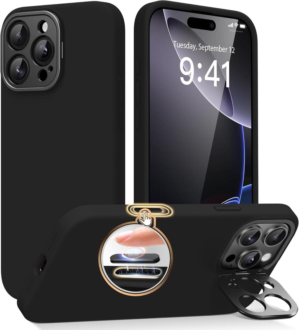 Magnetic for iPhone 16 Pro Max Case with Stand, Compatible with MagSafe, Silicone Upgraded [Camera Control Button] Shockproof Protective Phone Case for iPhone 16 Pro Max 6.7",Black